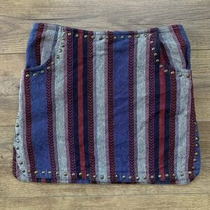 Rock & Roll Cowgirl Sz Small Studded Striped USA Textile Mini Skirt with Pockets